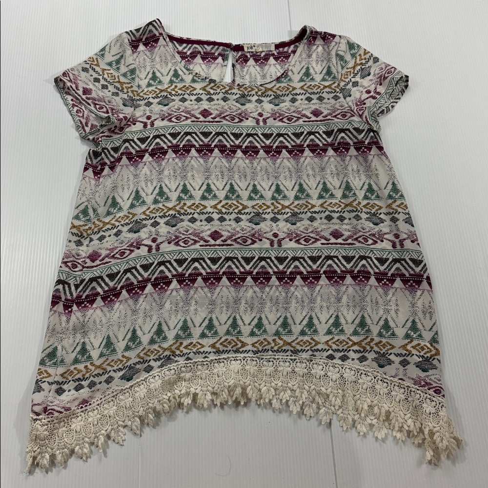 K2. Women’s Bohemian Patterned Top with Lace Hem by‎ Jolt (XL)